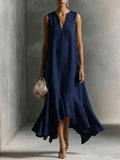 Women's V-neck Sleeveless Casual Loose Linen Dress