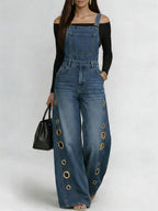 Women's Casual Loose Denim Overalls Wide-leg Jumpsuit