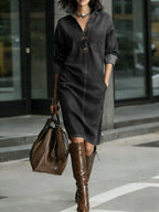 Women's Stand-collar Long-sleeved Casual Loose Denim Dress