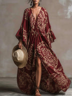 Retro V-neck Floral Print Vacation Maxi Dress
