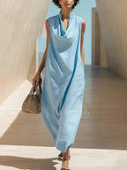 Women's Loose Sleeveless Draped-neck Dress