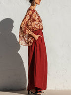 Elegant Chiffon Printed Top And Wide-Leg Pants Set