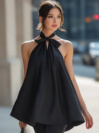 Halter Neck Bow-Tie Draped A-Line Top