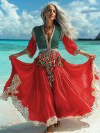 Summer vacation fashion elegant contrast color dress e9f7