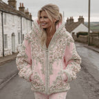 Women's Vintage Flower Embroidery Art Casual Zip Up Hoodie