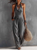 Women's Halter-neck Cotton Jumpsuit With Draped Neckline