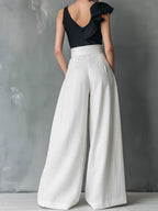 Women's Solid Color High-waisted Casual Loose Cotton Wide-leg Pants