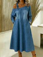 Women's Fashionable Strappy Off-the-shoulder Long-sleeved Dress