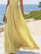 (SIZE:XS-XXL)Linen Maxi Dress, Sleeveless, V neck, Plain, Vintage, Cyan