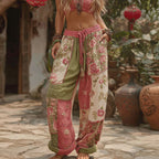 Women's Retro Floral Stitching Casual Pants