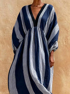 Women's Striped Art Print Casual Stylish Comfortable Cotton Linen Long Dress