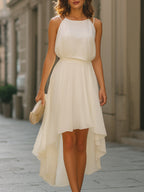 Halter Neck Layered High-Low Chiffon Dress