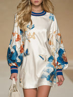 Vintage-style Court-inspired Floral Print Satin Mini Dress