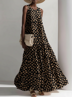 Retro Polka Dot Print Multi-layered Hem Maxi Dress