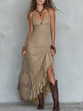 Casual Lace-paneled Knit Spaghetti Strap Dress