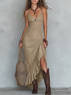 Casual Lace-paneled Knit Spaghetti Strap Dress