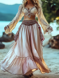 Summer vacation fashion elegant contrast color top+skirt set 8c85