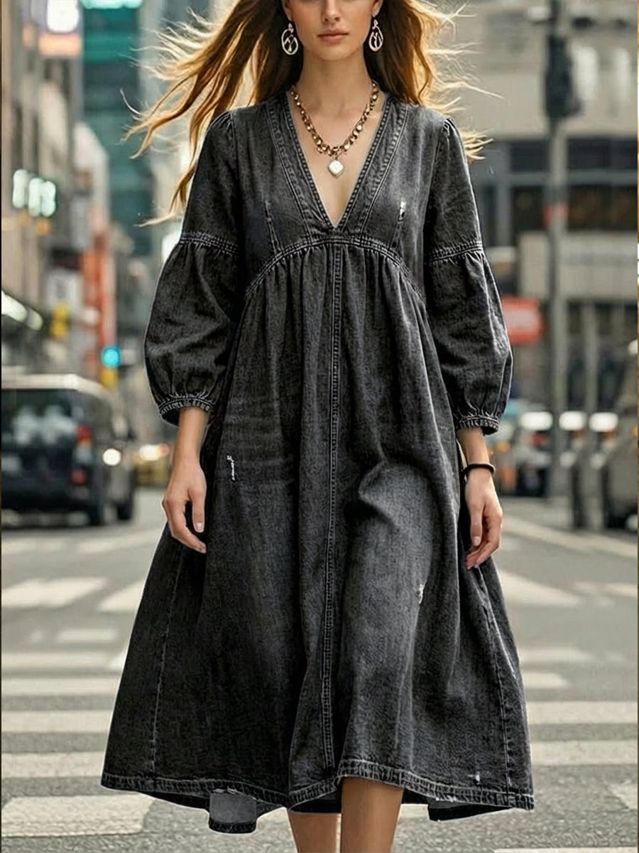Women's Casual Loose-fitting 100% Cotton Denim Dress