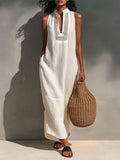 Women's Minimalist Sleeveless Maxi Dress With Cutout Neckline