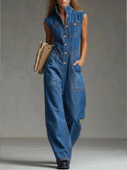 Women's Casual Sleeveless Cotton Denim Jumpsuit