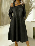 Women's Fashionable Strappy Off-the-shoulder Long-sleeved Dress