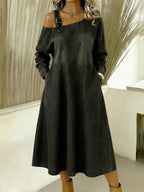 Women's Fashionable Strappy Off-the-shoulder Long-sleeved Dress