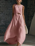 Stylish Minimalist Cutout Waist Linen-cotton Dress