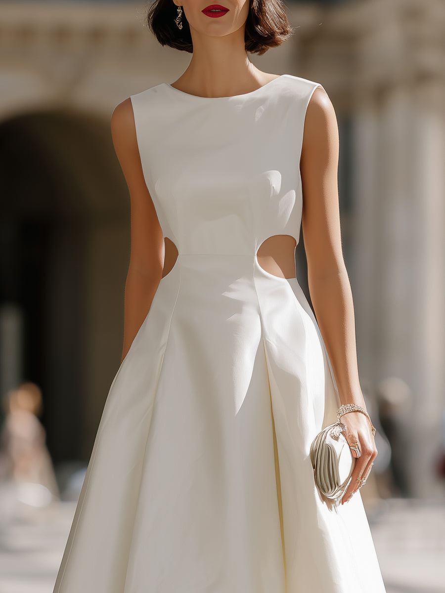 Side Cut-Out Sculpted A-Line Midi Dress