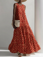 Retro Polka Dot Print Multi-layered Hem Maxi Dress