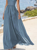 (SIZE:XS-XXL)Linen Maxi Dress, Sleeveless, V neck, Plain, Vintage, Yellow