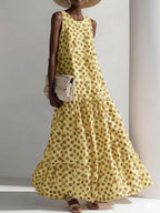 Retro Polka Dot Print Multi-layered Hem Maxi Dress