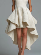 Elegant Off-white Round Neck Sleeveless A-line Midi Dress