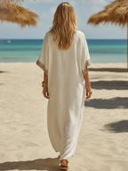 Loose-fitting, Casual Resort-style Linen And Cotton Dress