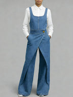 Women's Square-neck Sleeveless Loose-fitting Denim Wide-leg Jumpsuit