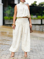Women's Casual Linen And Cotton Sleeveless Top And Pants Two-piece Set