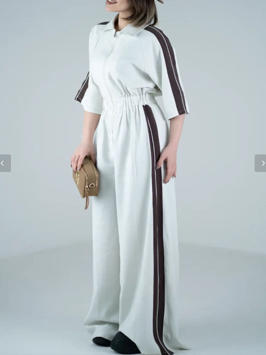 Casual Zip-up Cotton Jumpsuit