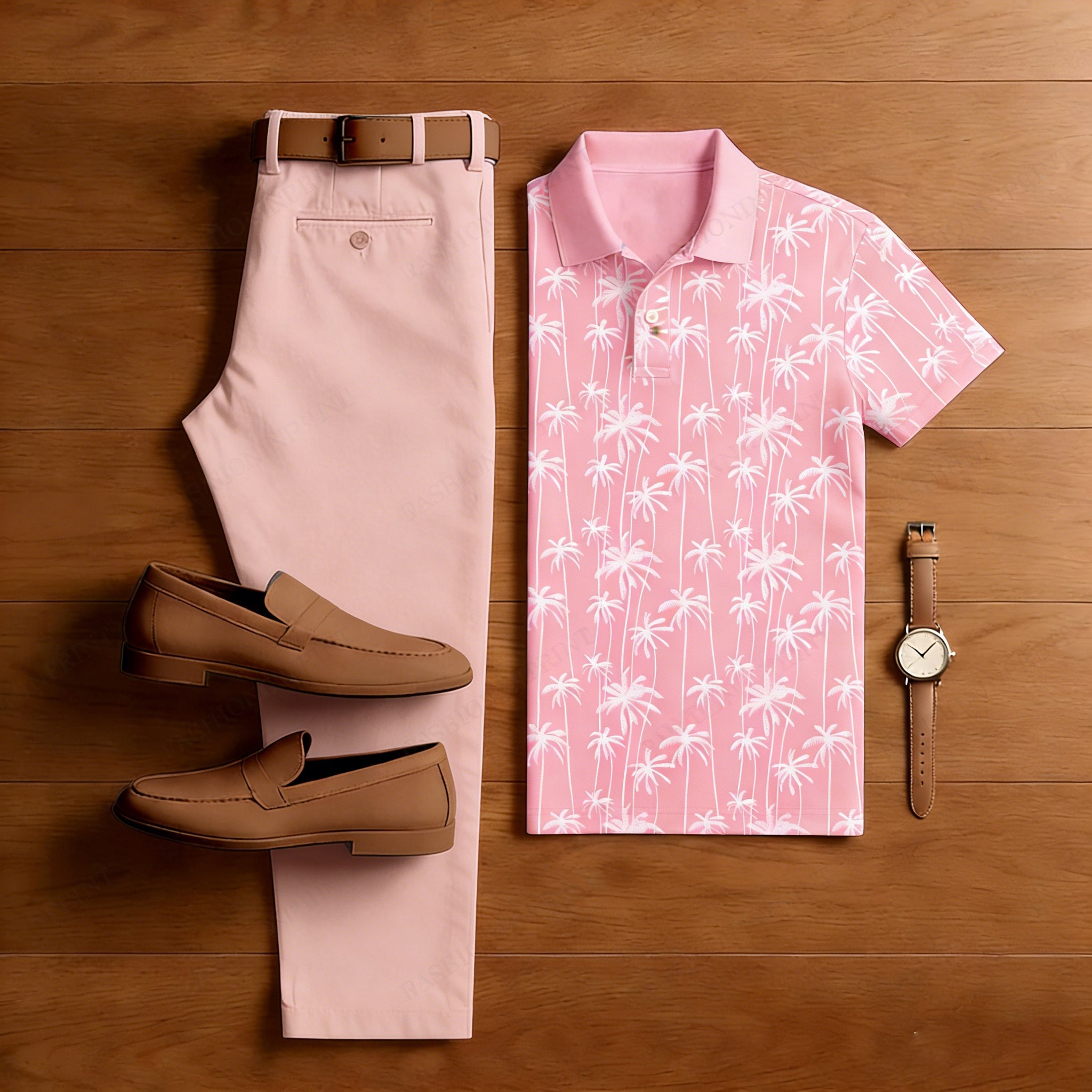 Men's Casual Vacation Printed Polo Shirt and Trousers Two-Piece Set