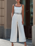 Contrast Trim Square Neck Wide-Leg Jumpsuit