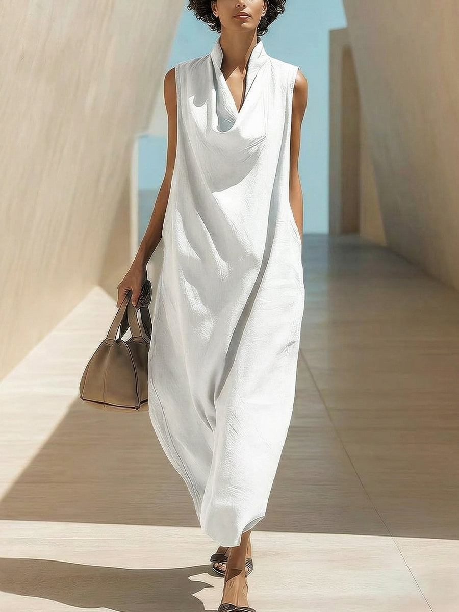 Women's Loose Sleeveless Draped-neck Dress