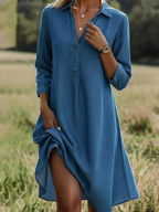Casual Polo-neck Denim A-line Dress
