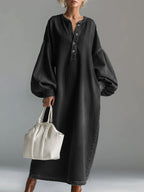 Women's Round Neck Long-sleeved Casual Loose Denim Dress