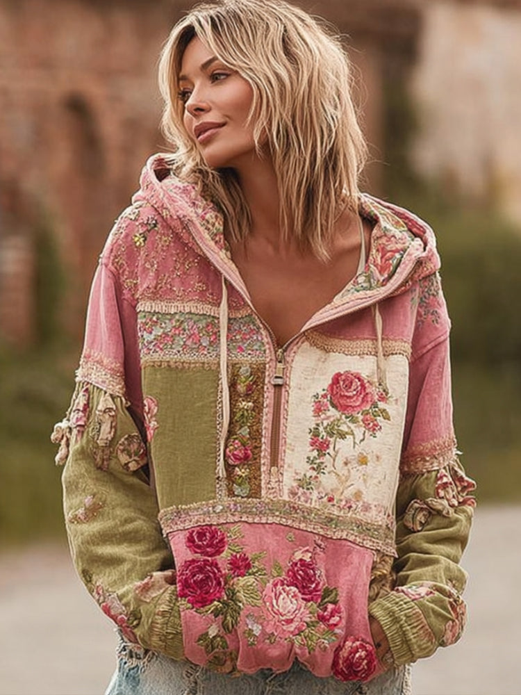 Bohemian-style Vintage Warm-colored Patchwork Hoodie