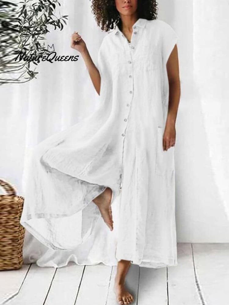 Women's Cotton And Linen Solid Color Short Sleeve Jumpsuit