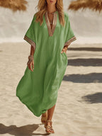 Loose-fitting, Casual Resort-style Linen And Cotton Dress