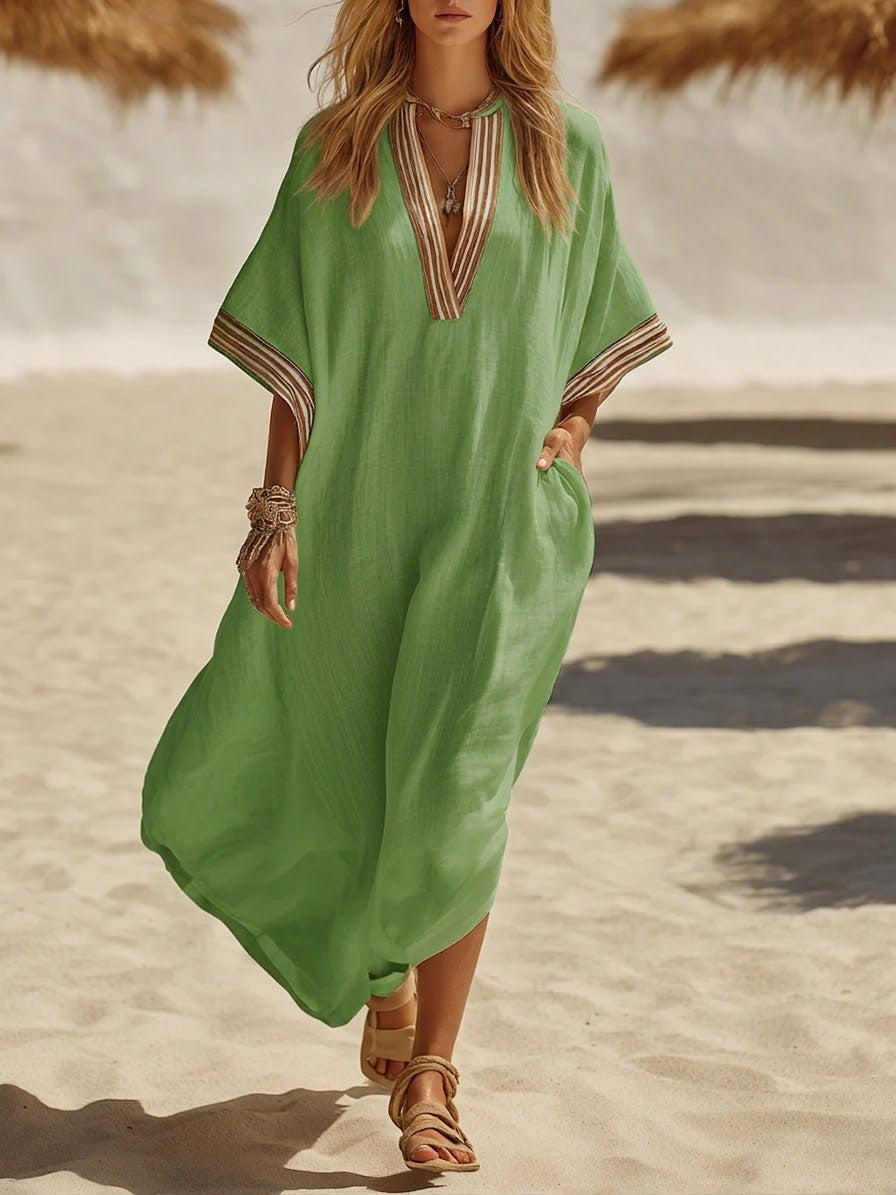 Loose-fitting, Casual Resort-style Linen And Cotton Dress