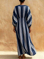 Women's Striped Art Print Casual Stylish Comfortable Cotton Linen Long Dress