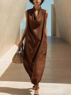 Women's Loose Sleeveless Draped-neck Dress