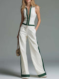 Women's Collared Sleeveless Casual Loose Top And High-waisted Casual Loose Wide-leg Pants Cotton Set