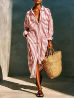 Women's Striped Art Print Casual Stylish Vacation Cotton Linen Dress