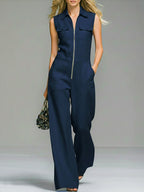 Women's Linen And Cotton Sleeveless Wide-leg Jumpsuit